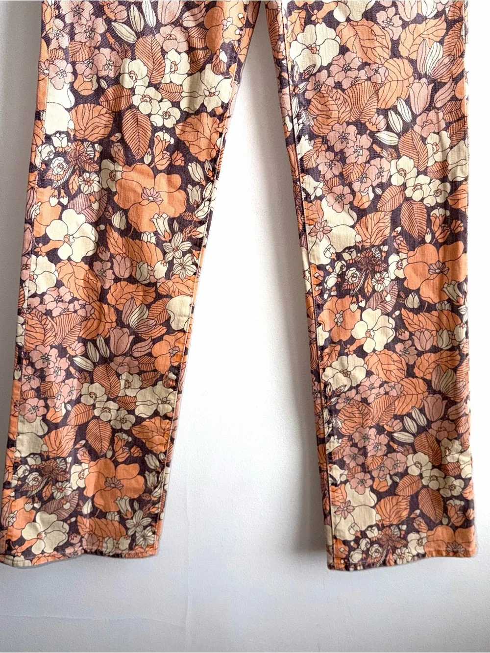 Mother Kick It Orange Blossom Jeans Size 27 High Rise Straight Floral Hippie - Picture 5 of 12